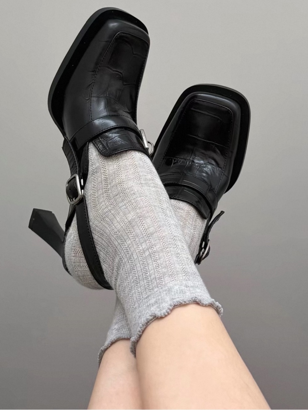 Black Slingback Block Heel Loafer with Buckle